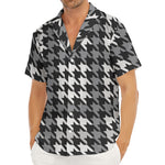 Grey Houndstooth Pattern Print Men's Deep V-Neck Shirt