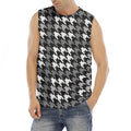 Grey Houndstooth Pattern Print Men's Fitness Tank Top