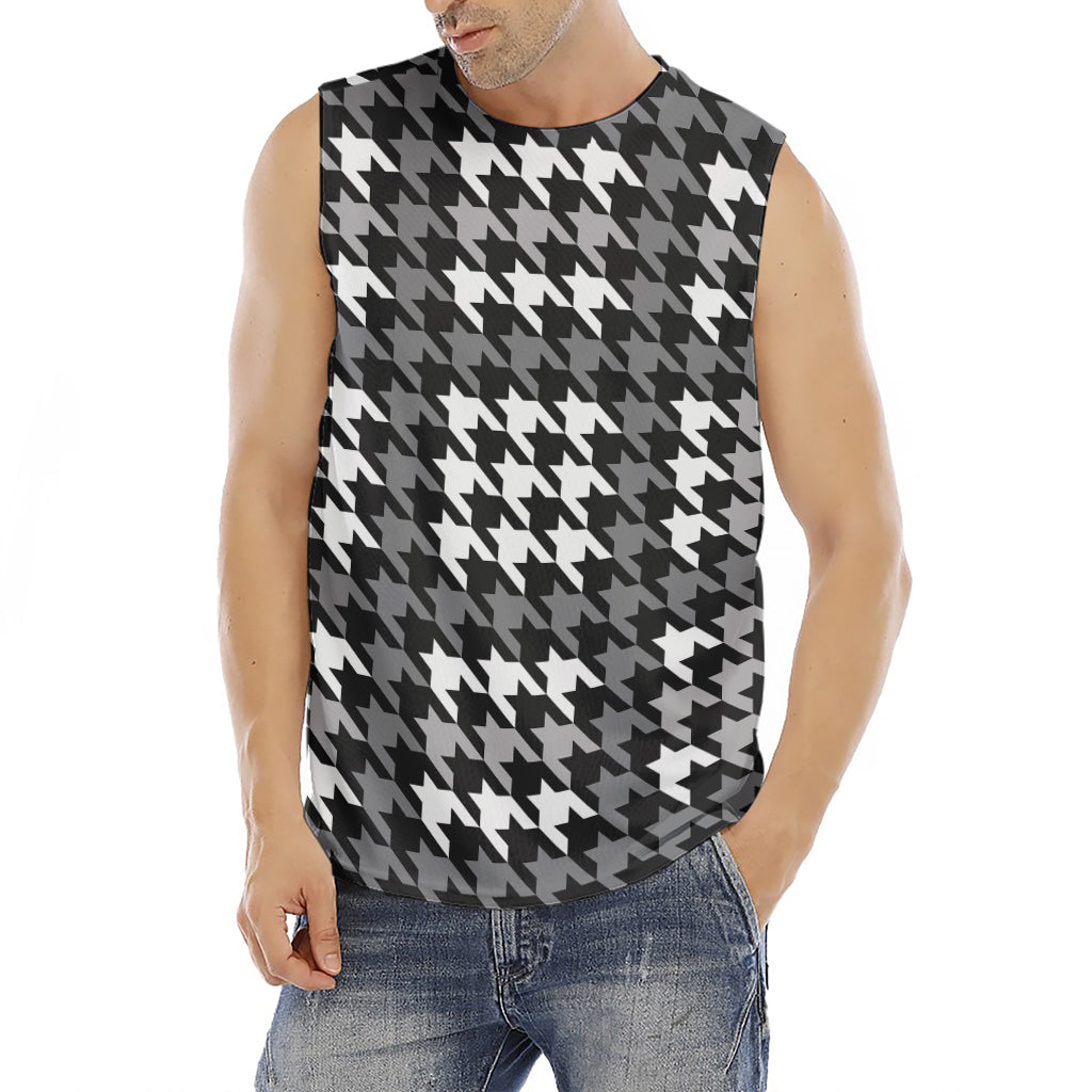 Grey Houndstooth Pattern Print Men's Fitness Tank Top