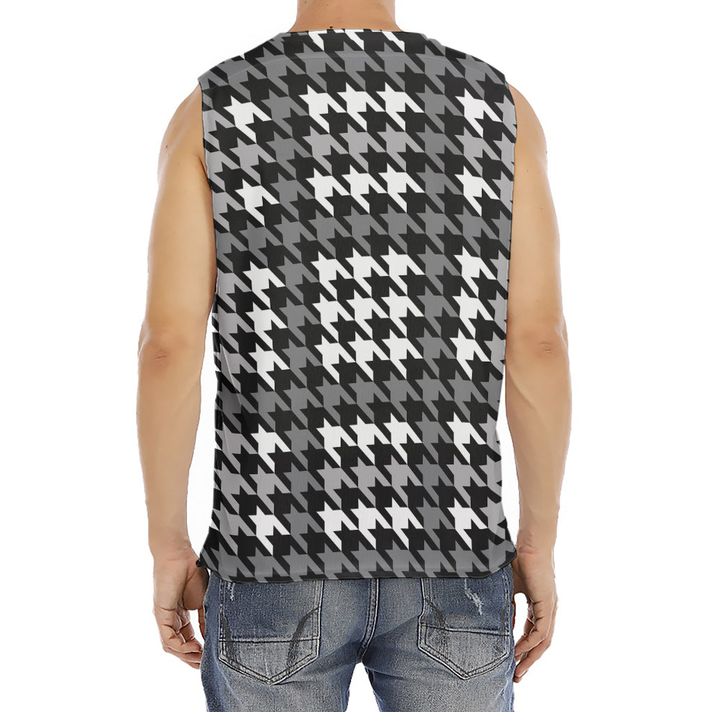 Grey Houndstooth Pattern Print Men's Fitness Tank Top