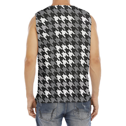 Grey Houndstooth Pattern Print Men's Fitness Tank Top