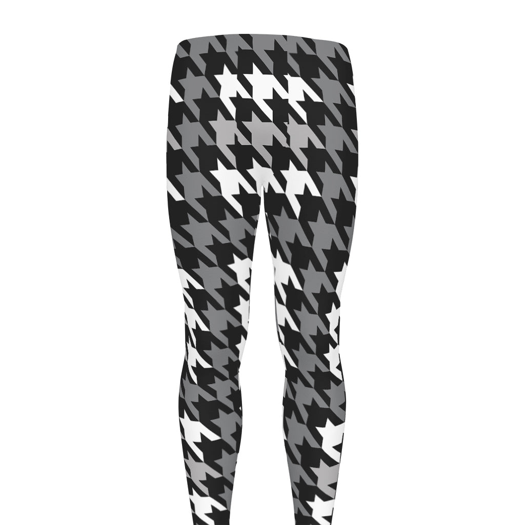 Grey Houndstooth Pattern Print Men's leggings