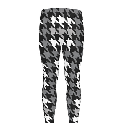 Grey Houndstooth Pattern Print Men's leggings