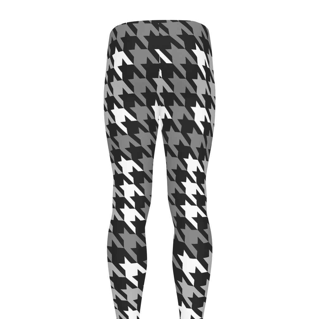 Grey Houndstooth Pattern Print Men's leggings