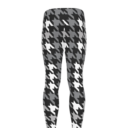 Grey Houndstooth Pattern Print Men's leggings