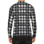 Grey Houndstooth Pattern Print Men's Long Sleeve Rash Guard