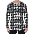 Grey Houndstooth Pattern Print Men's Long Sleeve T-Shirt