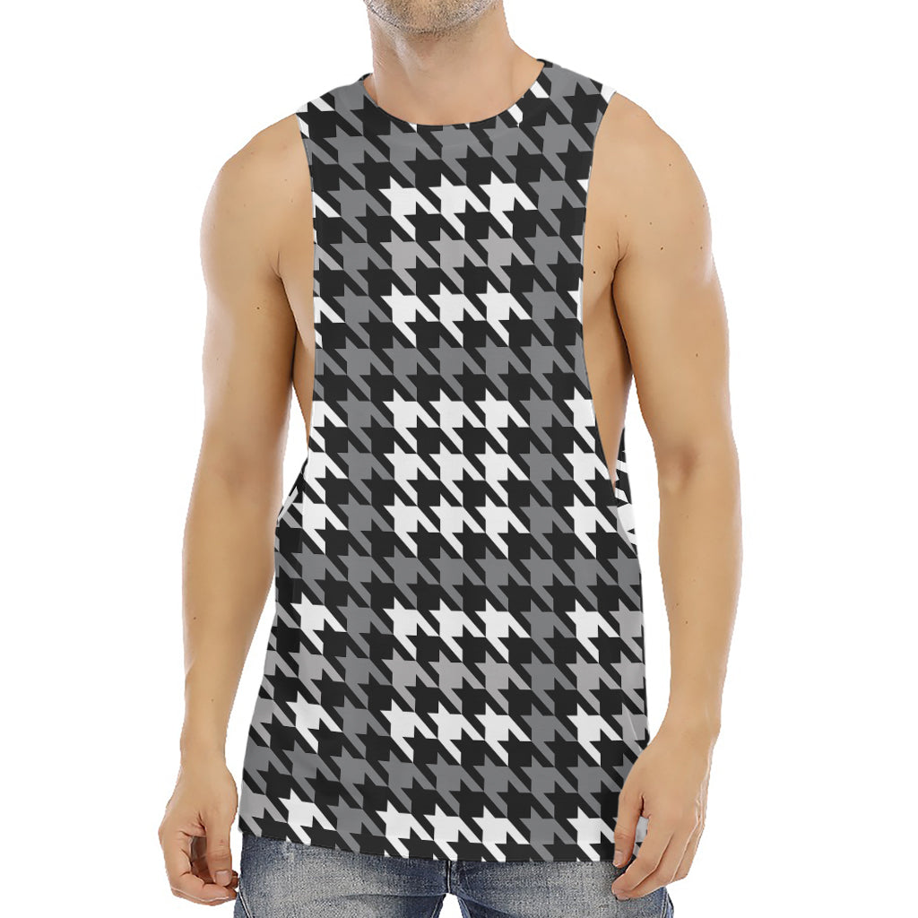 Grey Houndstooth Pattern Print Men's Muscle Tank Top