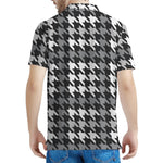 Grey Houndstooth Pattern Print Men's Polo Shirt