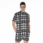 Grey Houndstooth Pattern Print Men's Rompers
