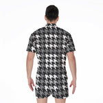 Grey Houndstooth Pattern Print Men's Rompers