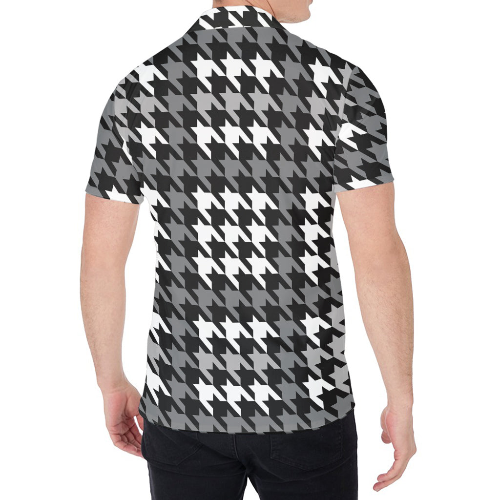 Grey Houndstooth Pattern Print Men's Shirt