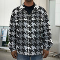Grey Houndstooth Pattern Print Men's Shirt Jacket
