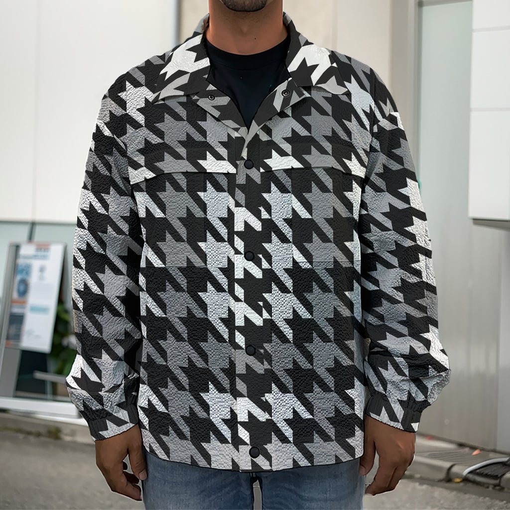 Grey Houndstooth Pattern Print Men's Shirt Jacket