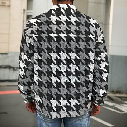 Grey Houndstooth Pattern Print Men's Shirt Jacket