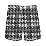 Grey Houndstooth Pattern Print Men's Sports Shorts