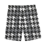 Grey Houndstooth Pattern Print Men's Sports Shorts