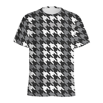 Grey Houndstooth Pattern Print Men's Sports T-Shirt