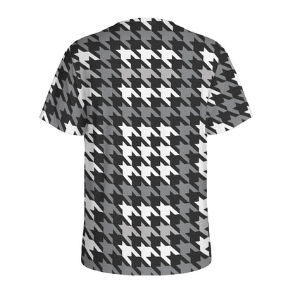 Grey Houndstooth Pattern Print Men's Sports T-Shirt