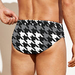 Grey Houndstooth Pattern Print Men's Swim Briefs