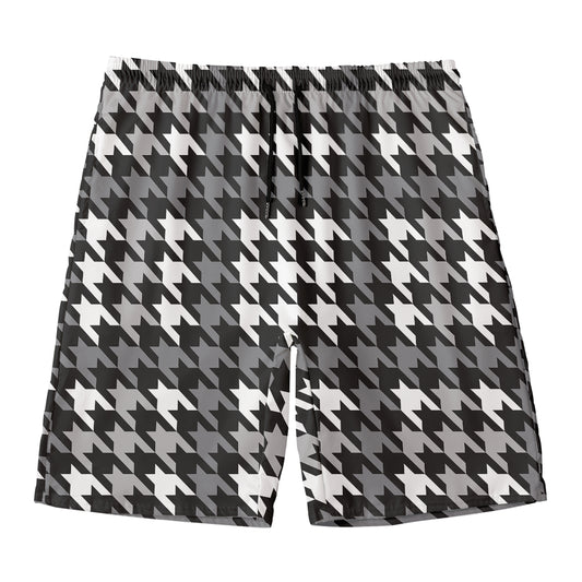 Grey Houndstooth Pattern Print Men's Swim Trunks