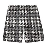 Grey Houndstooth Pattern Print Men's Swim Trunks