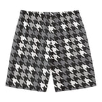 Grey Houndstooth Pattern Print Men's Swim Trunks