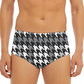 Grey Houndstooth Pattern Print Men's Triangle Swim Briefs