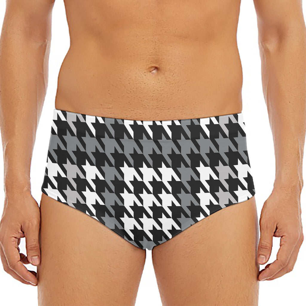 Grey Houndstooth Pattern Print Men's Triangle Swim Briefs