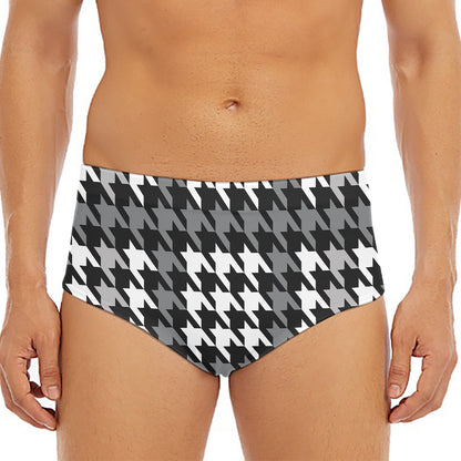 Grey Houndstooth Pattern Print Men's Triangle Swim Briefs
