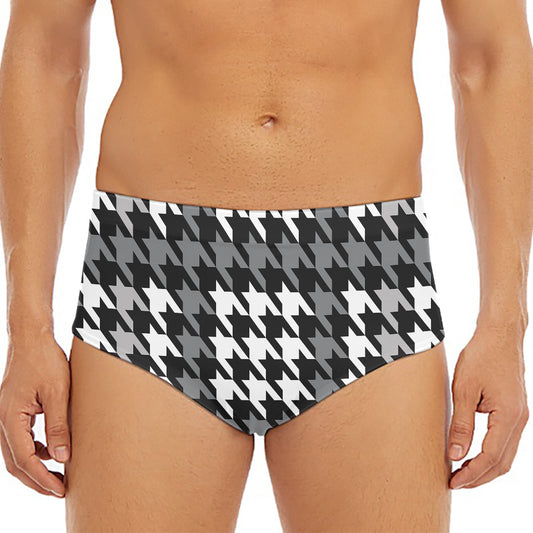 Grey Houndstooth Pattern Print Men's Triangle Swim Briefs
