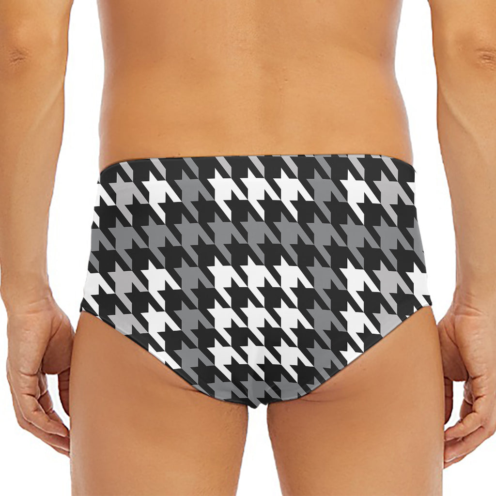 Grey Houndstooth Pattern Print Men's Triangle Swim Briefs