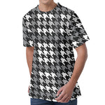 Grey Houndstooth Pattern Print Men's Velvet T-Shirt