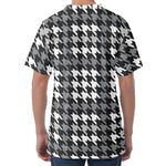 Grey Houndstooth Pattern Print Men's Velvet T-Shirt