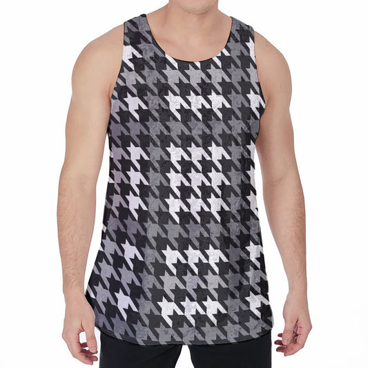 Grey Houndstooth Pattern Print Men's Velvet Tank Top