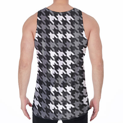 Grey Houndstooth Pattern Print Men's Velvet Tank Top