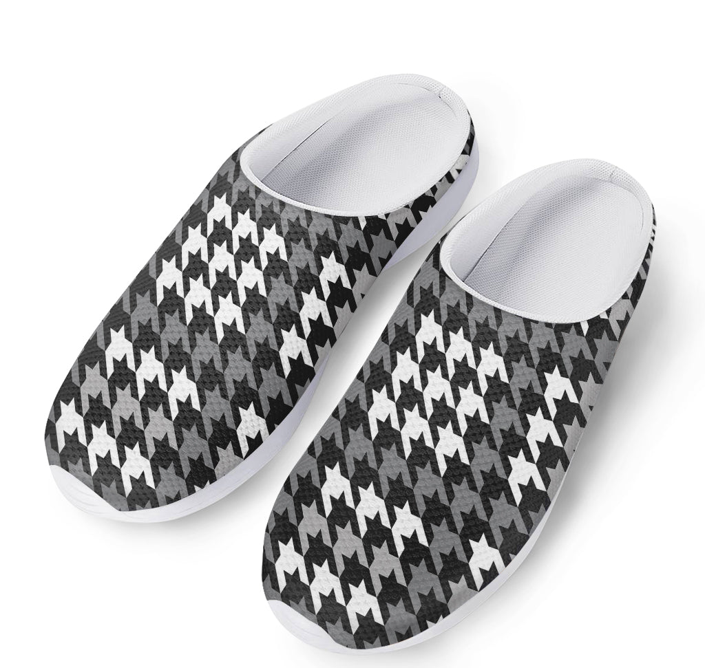 Grey Houndstooth Pattern Print Mesh Casual Shoes