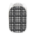 Grey Houndstooth Pattern Print Mesh Laundry Hamper