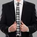 Grey Houndstooth Pattern Print Necktie