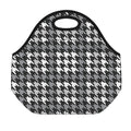 Grey Houndstooth Pattern Print Neoprene Lunch Bag