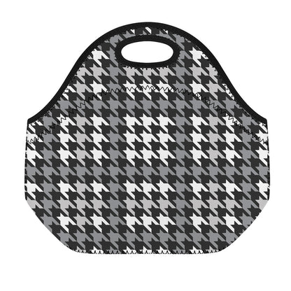 Grey Houndstooth Pattern Print Neoprene Lunch Bag