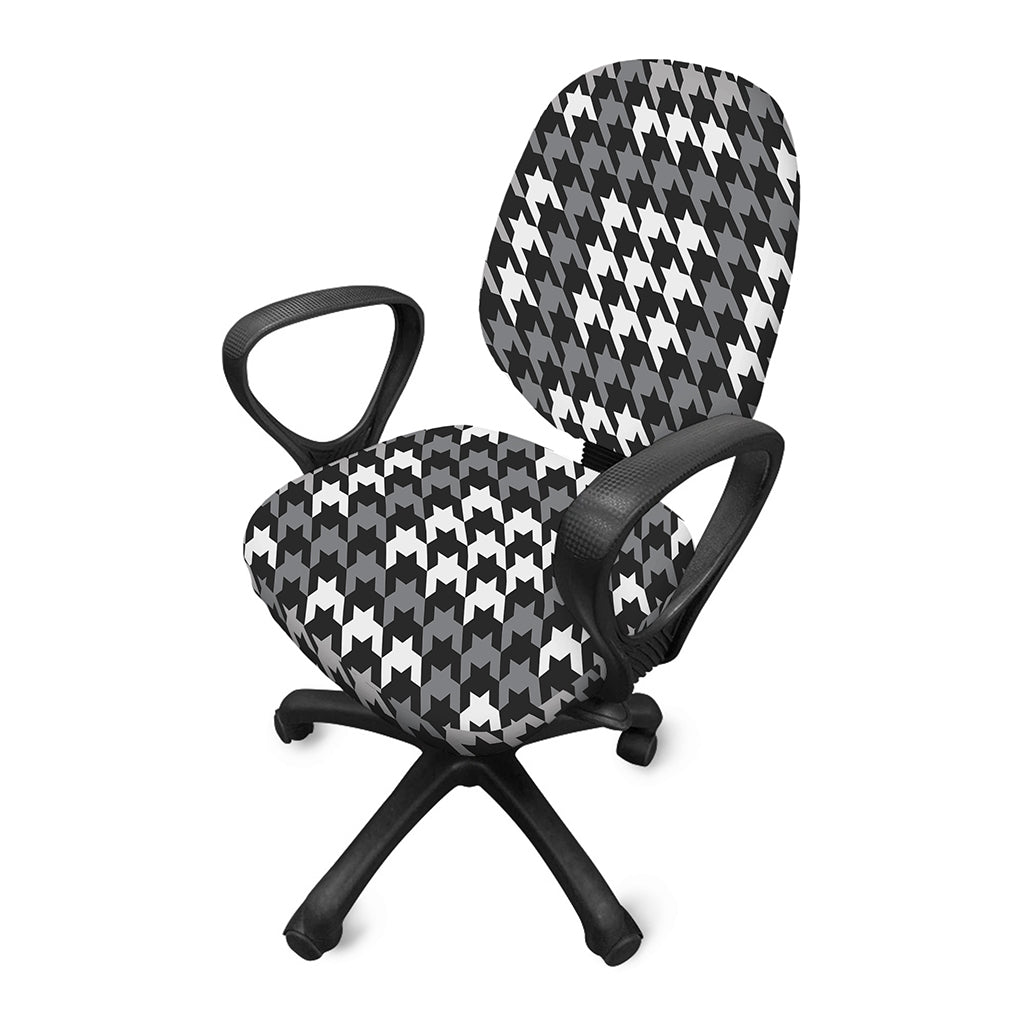 Grey Houndstooth Pattern Print Office Chair Cover