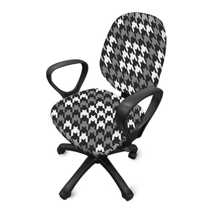 Grey Houndstooth Pattern Print Office Chair Cover