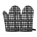 Grey Houndstooth Pattern Print Oven Mitts