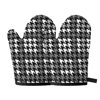 Grey Houndstooth Pattern Print Oven Mitts