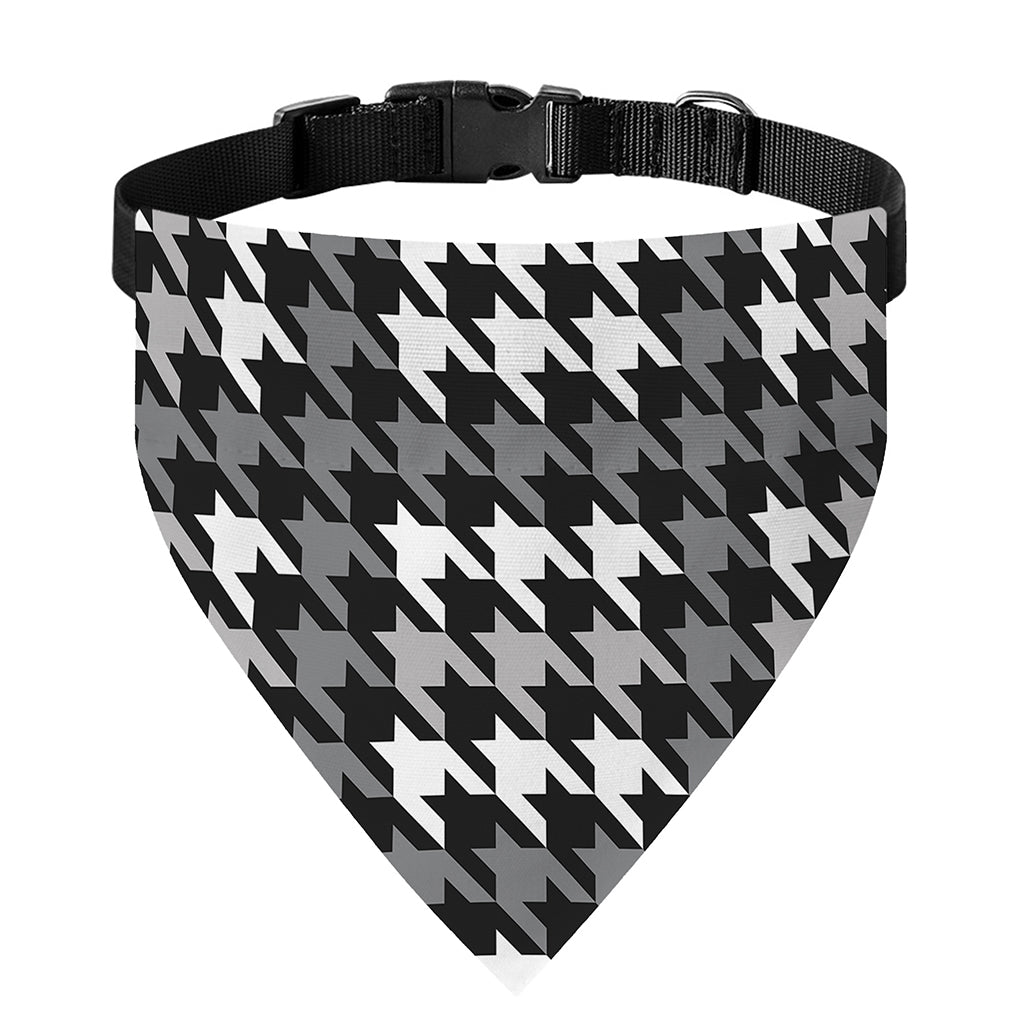 Grey Houndstooth Pattern Print Over The Collar Dog Bandana