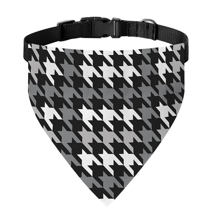 Grey Houndstooth Pattern Print Over The Collar Dog Bandana