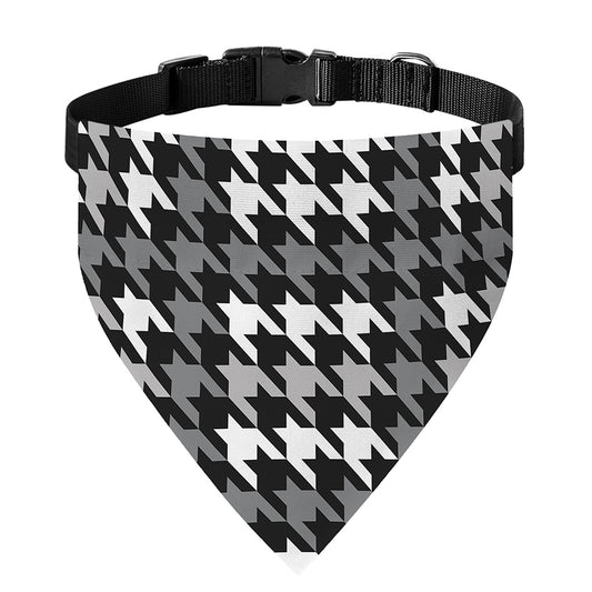 Grey Houndstooth Pattern Print Over The Collar Dog Bandana