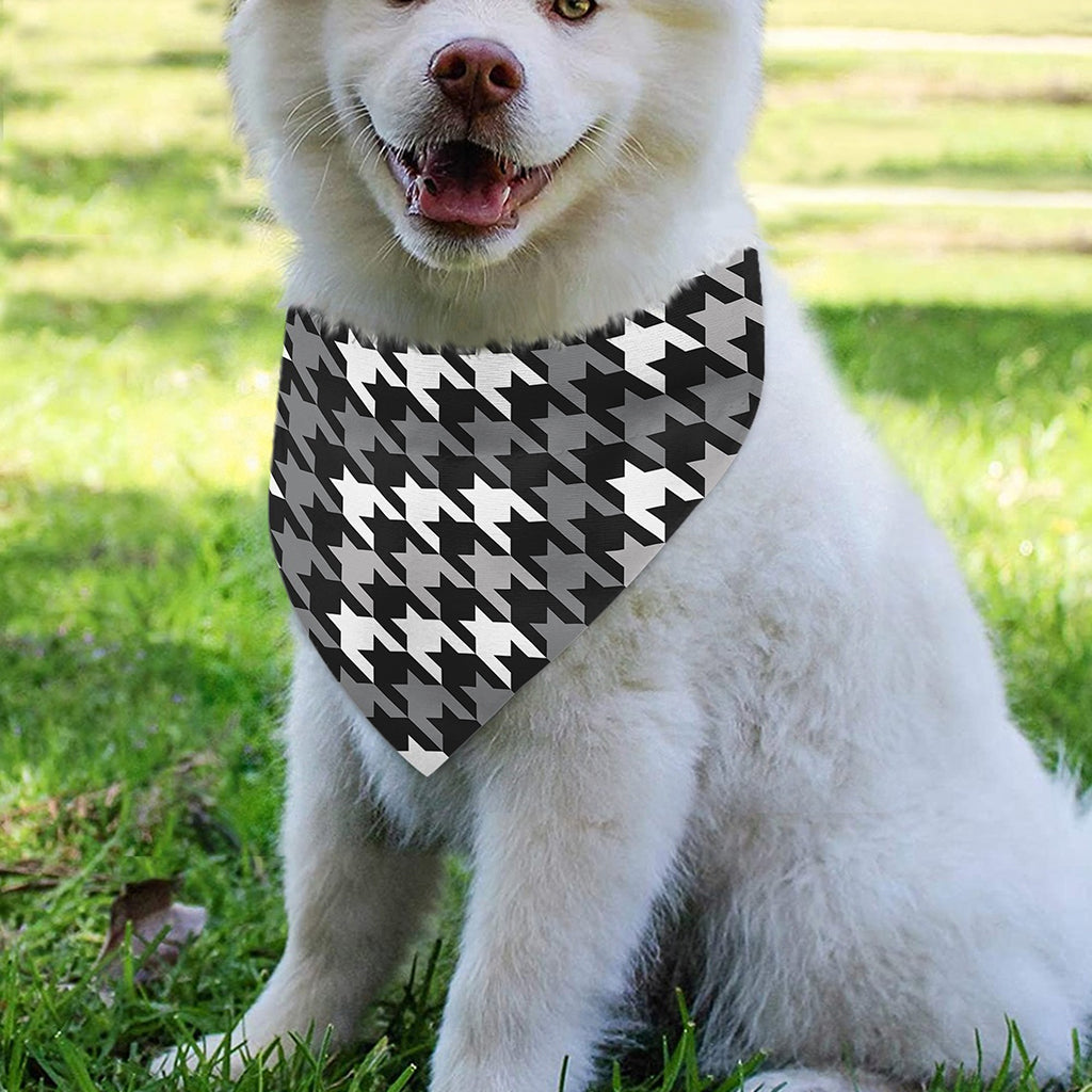 Grey Houndstooth Pattern Print Over The Collar Dog Bandana