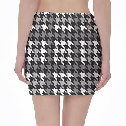 Grey Houndstooth Pattern Print Pencil Mini Skirt